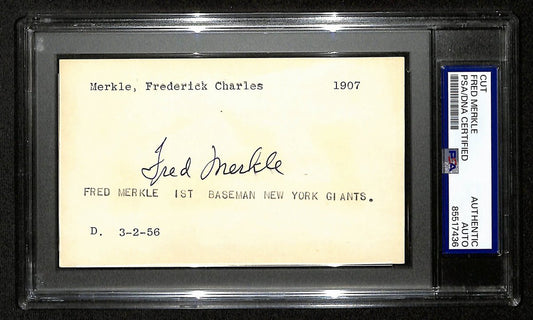 Fred Merkle Signed/Auto Cut on 3x5 Index Card New York Giants PSA/DNA 197001
