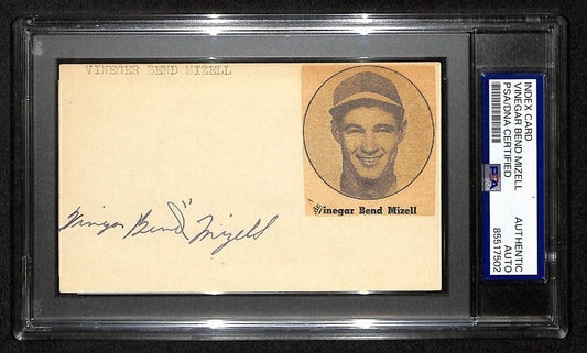 Vinegar Bend Mizell Signed/Autographed 3x5 Index Card Cardinals PSA/DNA 197008