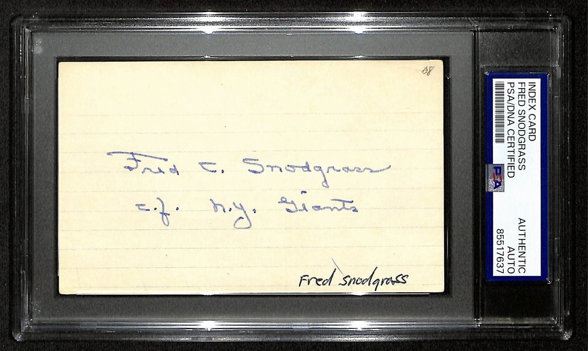 Fred Snodgrass Signed/Inscribed 3x5 Index Card New York Giants PSA/DNA 197009