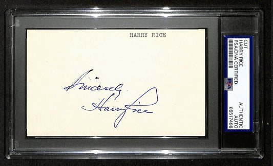 Harry Rice Signed/Inscribed 3x5 Cut on Index Card NY Yankees PSA/DNA 196979