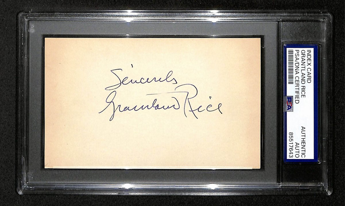 Grantland Rice SportsWriter Signed/Insc 3x5 Index Card Notre Dame PSA/DNA 197820