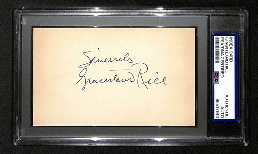 Grantland Rice SportsWriter Signed/Insc 3x5 Index Card Notre Dame PSA/DNA 197820
