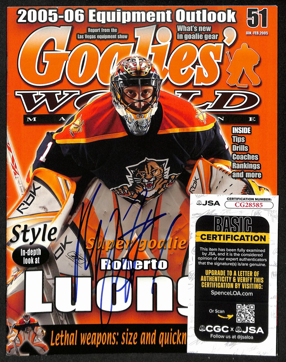 Roberto Luongo Florida Panthers Signed  2005 Goalie's World Magazine JSA 197293