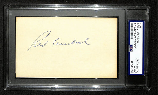 Red Auerbach HOF Owner Signed/Auto Cut on 3x5 Card Celtics PSA/DNA 197017