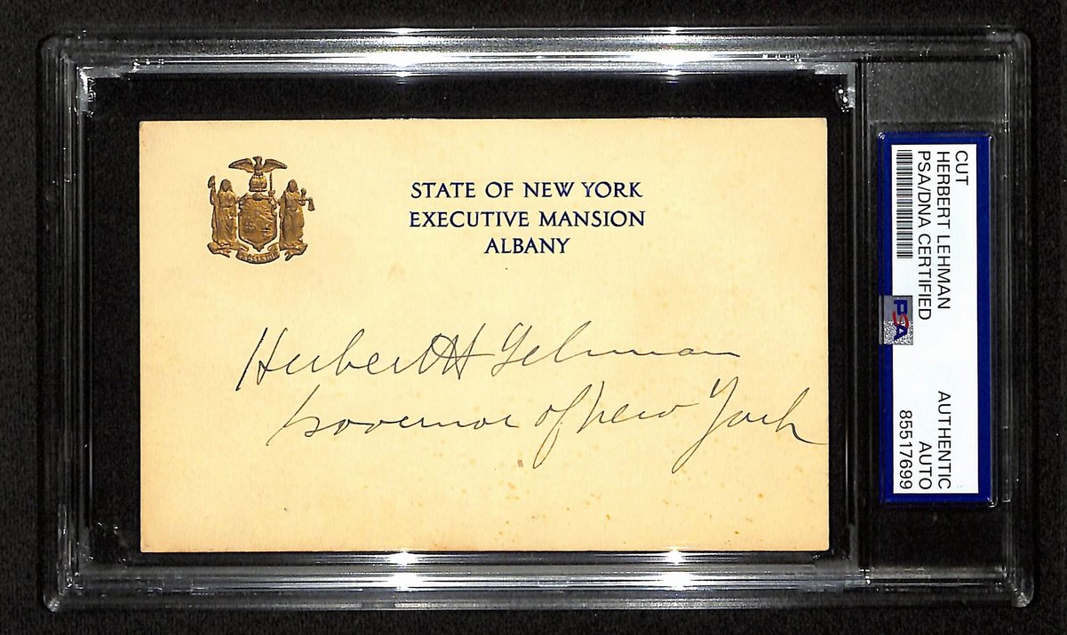 Herbert Lehman Signed/Inscr Cut on 3x5 Card New York Governor PSA/DNA 197032