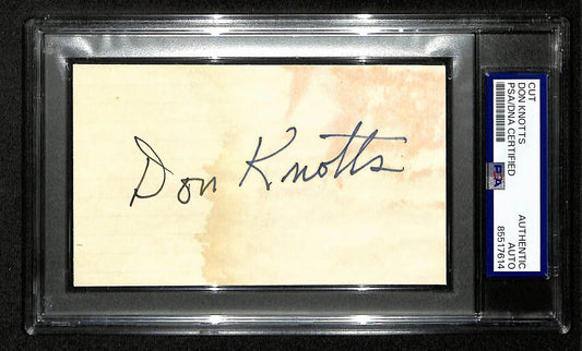 Don Knotts Signed/Autographed Cut on 3x5 Card Actor "Barnie Fife" PSA/DNA 197035