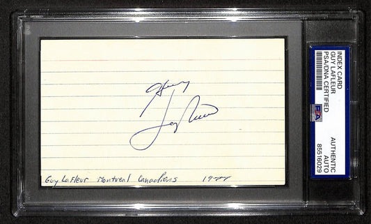 Guy Lafleur HOF Signed/Auto 3x5 Index Card Montreal Canadiens PSA/DNA 197789