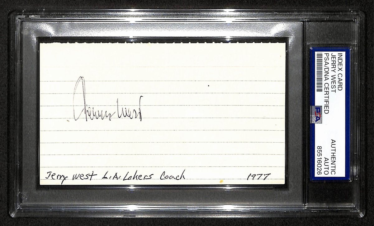 Jerry West HOF Signed/Auto 3x5 Index Card Los Angeles Lakers PSA/DNA 197794