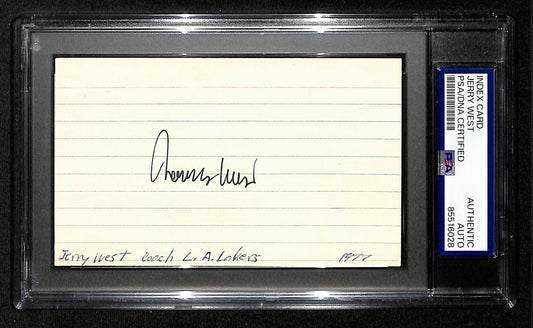 Jerry West HOF Signed/Auto 3x5 Index Card Los Angeles Lakers PSA/DNA 197795