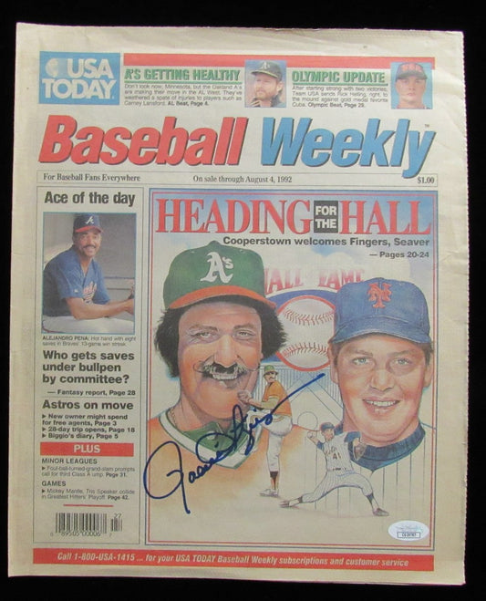 Rollie Fingers HOF Signed/Auto Aug 4, 1992 Baseball Weekly Newspaper JSA 197559