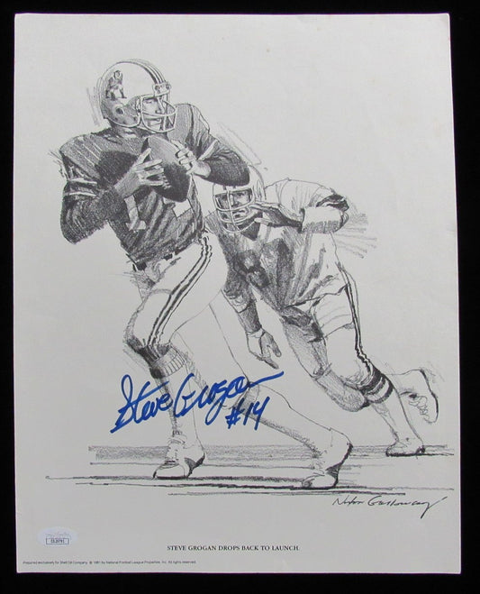 Steve Grogan Signed/Autographed 11x14 1981 Shell Oil Sketch Patriots JSA 197560