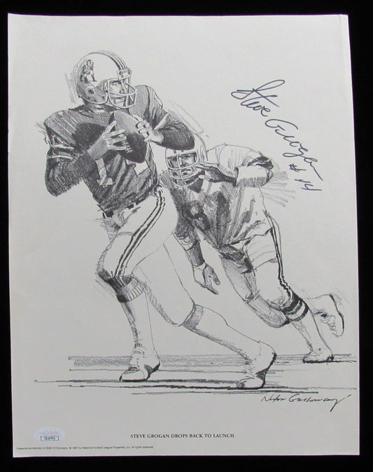 Steve Grogan Signed/Autographed 11x14 1981 Shell Oil Sketch Patriots JSA 197561