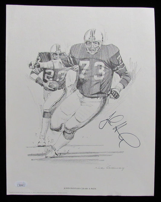 John Hannah HOF Signed/Auto 11x14 1981 Shell Oil Sketch Patriots JSA 197562