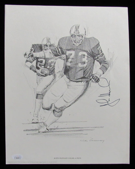 John Hannah HOF Signed/Auto 11x14 1981 Shell Oil Sketch Patriots JSA 197563