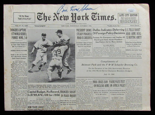 Bill Moose Skowron Signed/Auto 1955 New York Times Newspaper Yankees JSA 197570