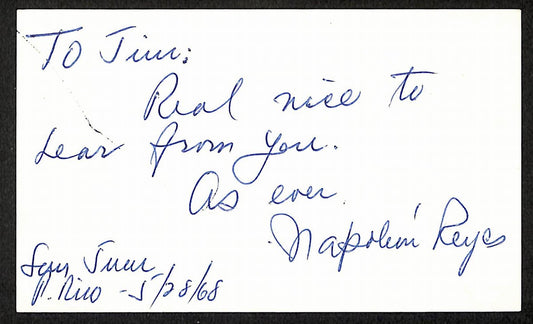 Napolean Reyes New York Mets d.1995 SignedAutographed 3x5 Index CardA 197619