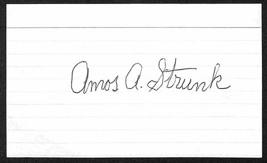 Amos Strunk Philadelphia A's d.1979 Signed/Autographed 3x5 Index Card 197645
