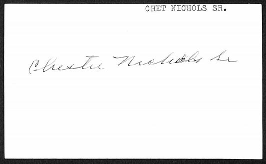 Chet Nichols Sr. Pirates/Phillies d.1982 Signed/Auto 3x5 Index Card 197654