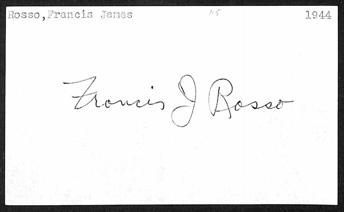 Francis Rosso New York Giants d.1980 Signed/Autographed 3x5 Index Card 197656