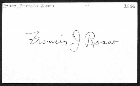 Francis Rosso New York Giants d.1980 Signed/Autographed 3x5 Index Card 197656