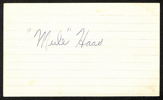Mule Haas Philadelphia A's d.1974 Signed/Autographed 3x5 Index Card 197660