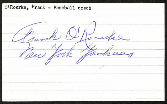 Frank O'Rourke New York Yankees d.1986 Signed/Autographed 3x5 Index Card 197661