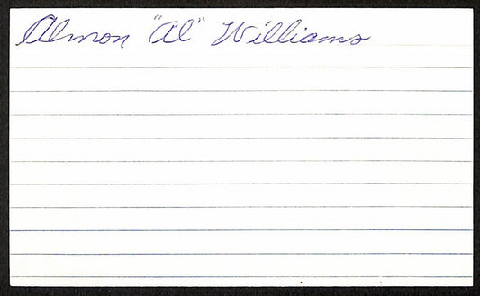 Al Williams Philadelphia A's d.1969 Signed/Autographed 3x5 Index Card 197665