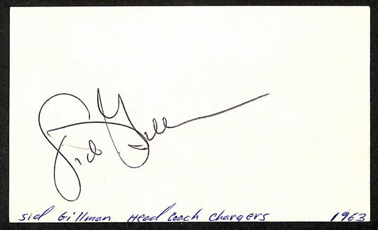 Sid Gillman Eagles/Chargers HOF d.2003 Signed/Autographed 3x5 Index Card 197692