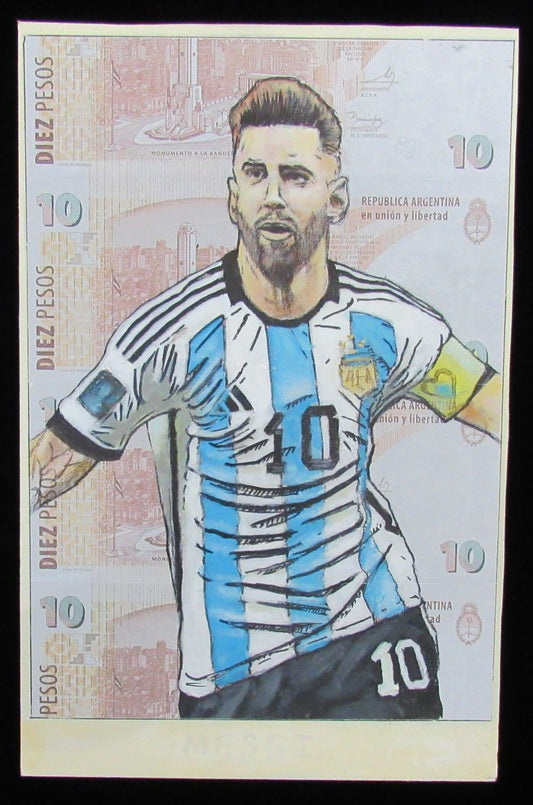 Lionel Messi 17x26 Mounted Original Mixed Media Painting Argentina Soccer 198159