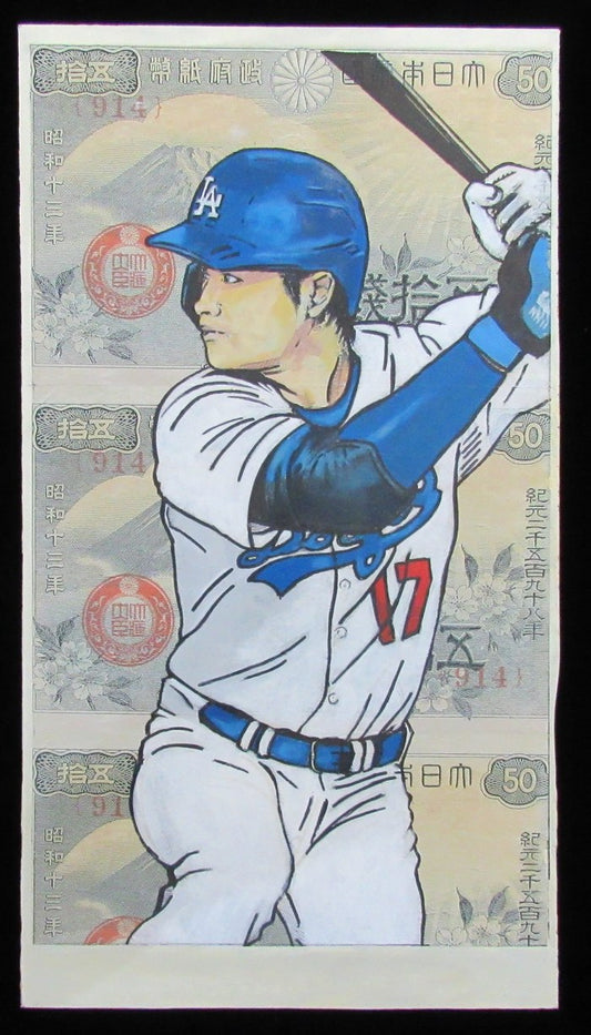 Shohei Ohtani 17x26 Mounted Original Mixed Media Painting LA Dodgers 198161