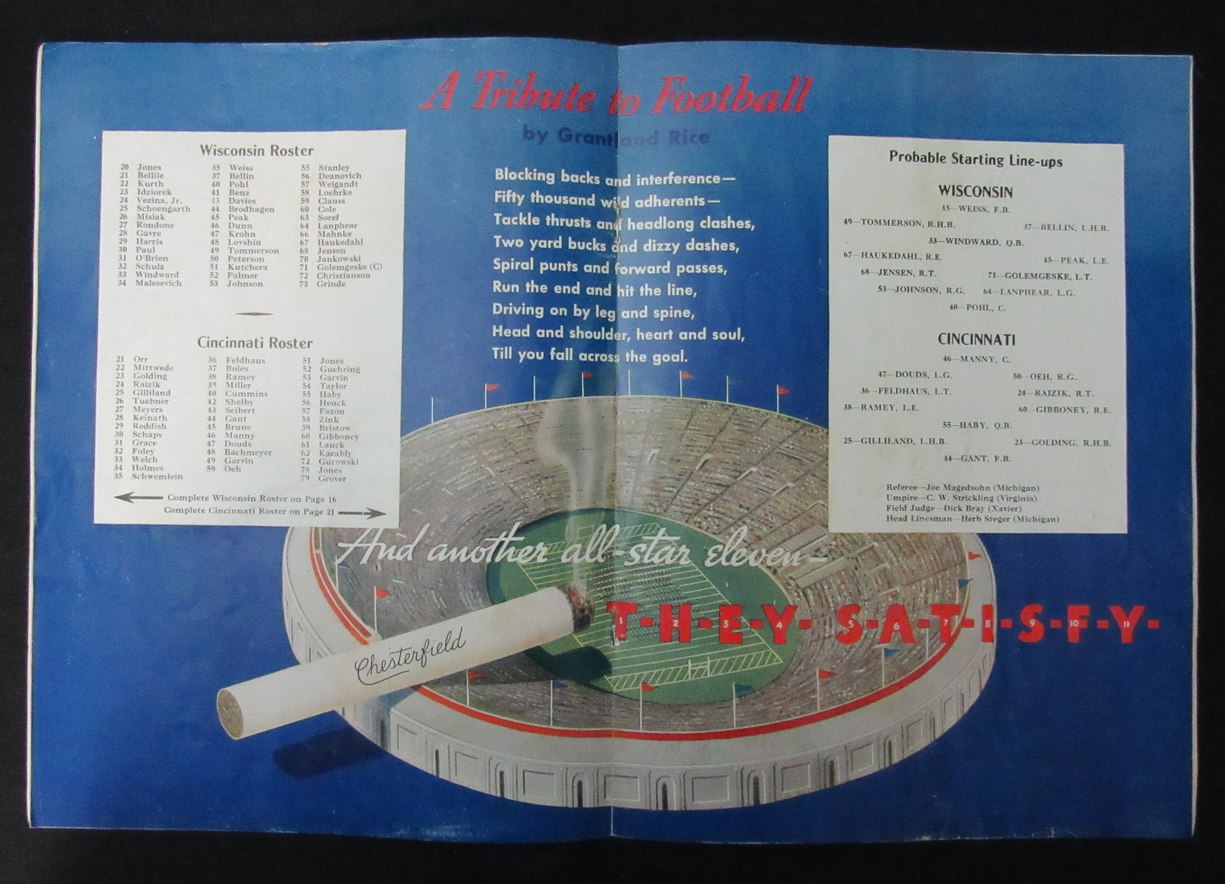 1936 Wisconsin vs. Cincinnati College Football Game Program 198177