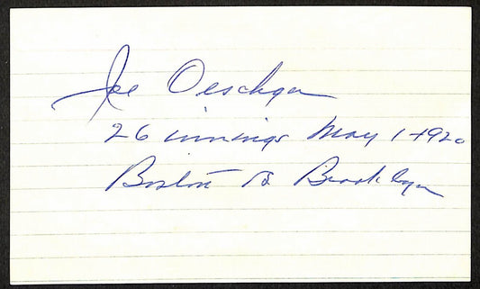 Joe Oeschger Philadelphia Phillies d.1986 Signed/Auto 3x5 Index Card 197720