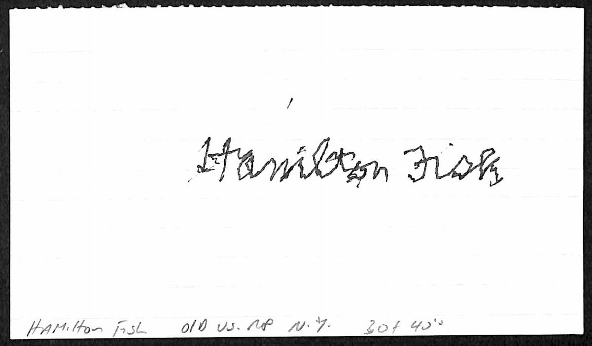 Hamilton Fish Jr. NY Representative d.1893 Signed/Auto 3x5 Index Card 197724