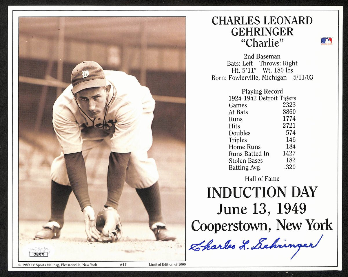 Charlie Gehringer Signed/Auto 8x10 HOF Induction Photo Detroit Tigers JSA 197952