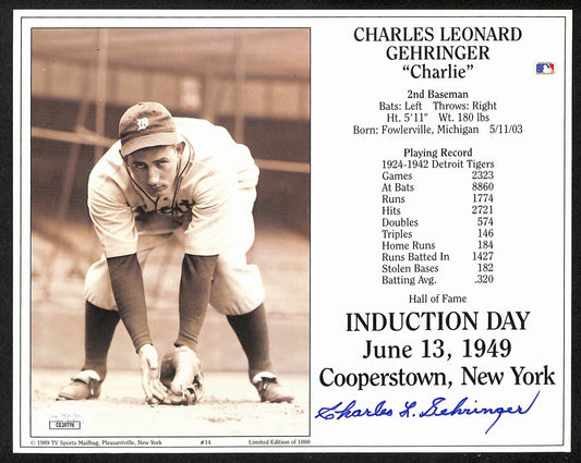 Charlie Gehringer Signed/Auto 8x10 HOF Induction Photo Detroit Tigers JSA 197952