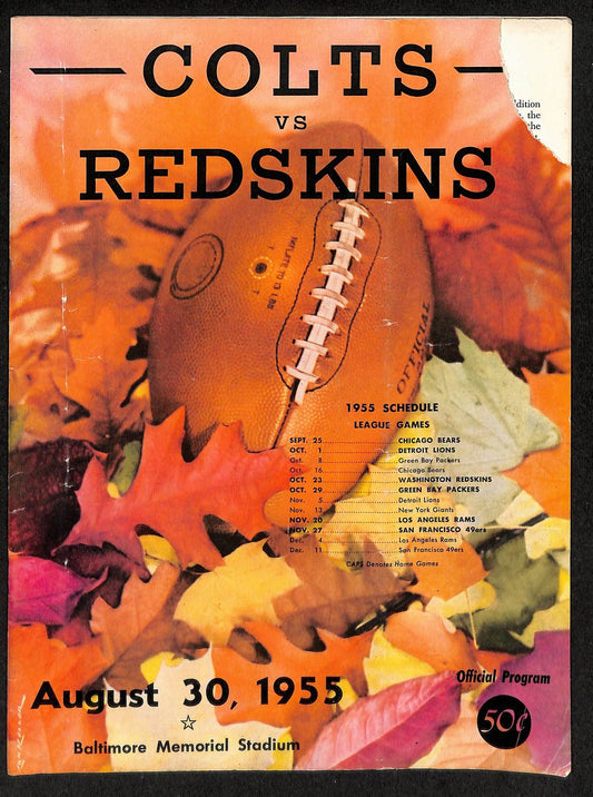 1955 Baltimore Colts vs Washington Redskins Preseason NFL Program 198195