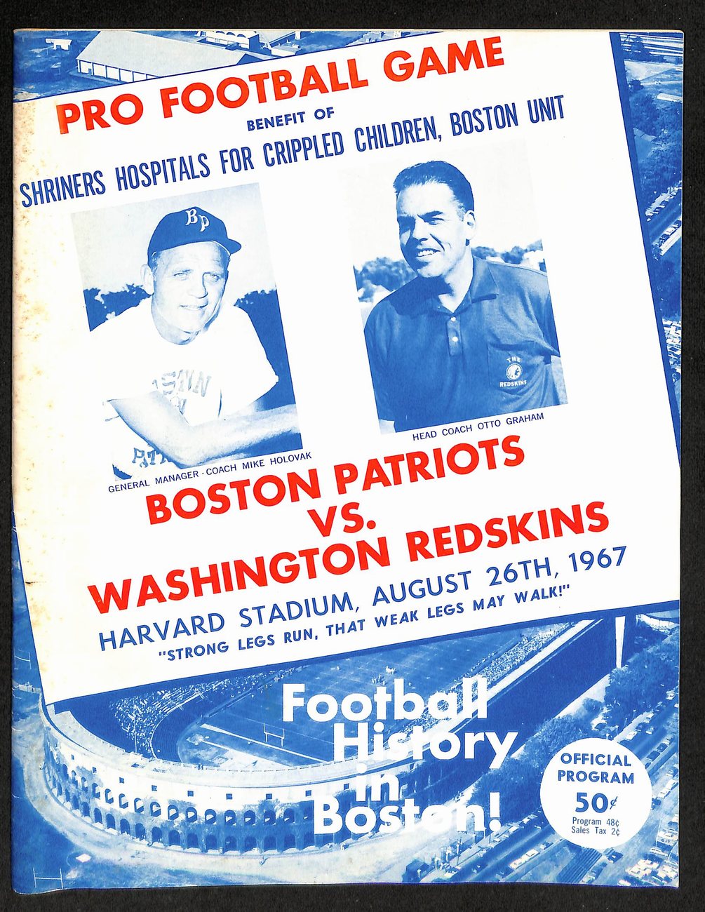 1967 Patriots vs Redskins Shriners Pro Football Game Program at Harvard 198199