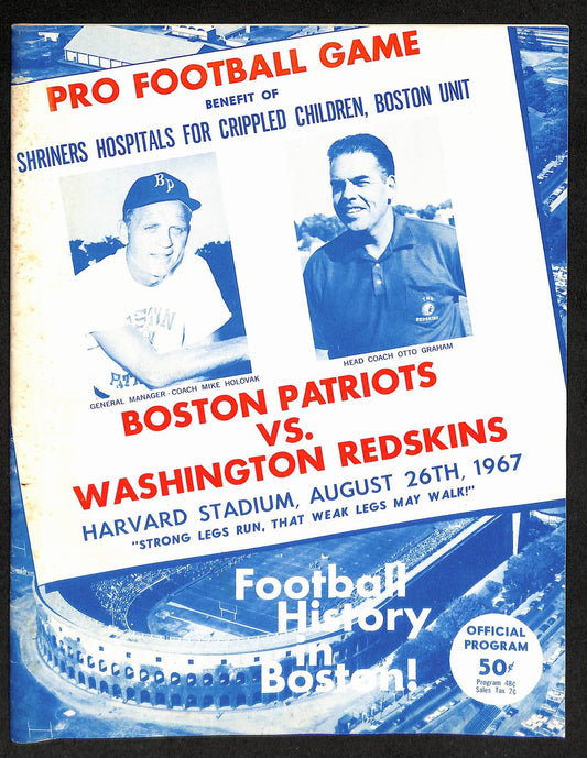 1967 Patriots vs Redskins Shriners Pro Football Game Program at Harvard 198199