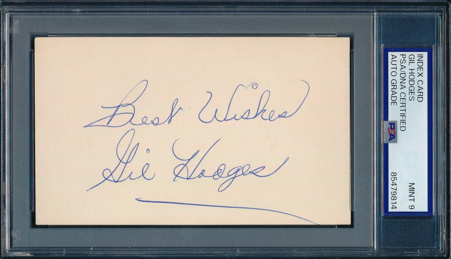 Gil Hodges HOF Signed/Inscribed 3x5 Index Card (PSA/DNA MINT 9) 198671