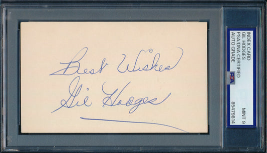 Gil Hodges HOF Signed/Inscribed 3x5 Index Card (PSA/DNA MINT 9) 198671