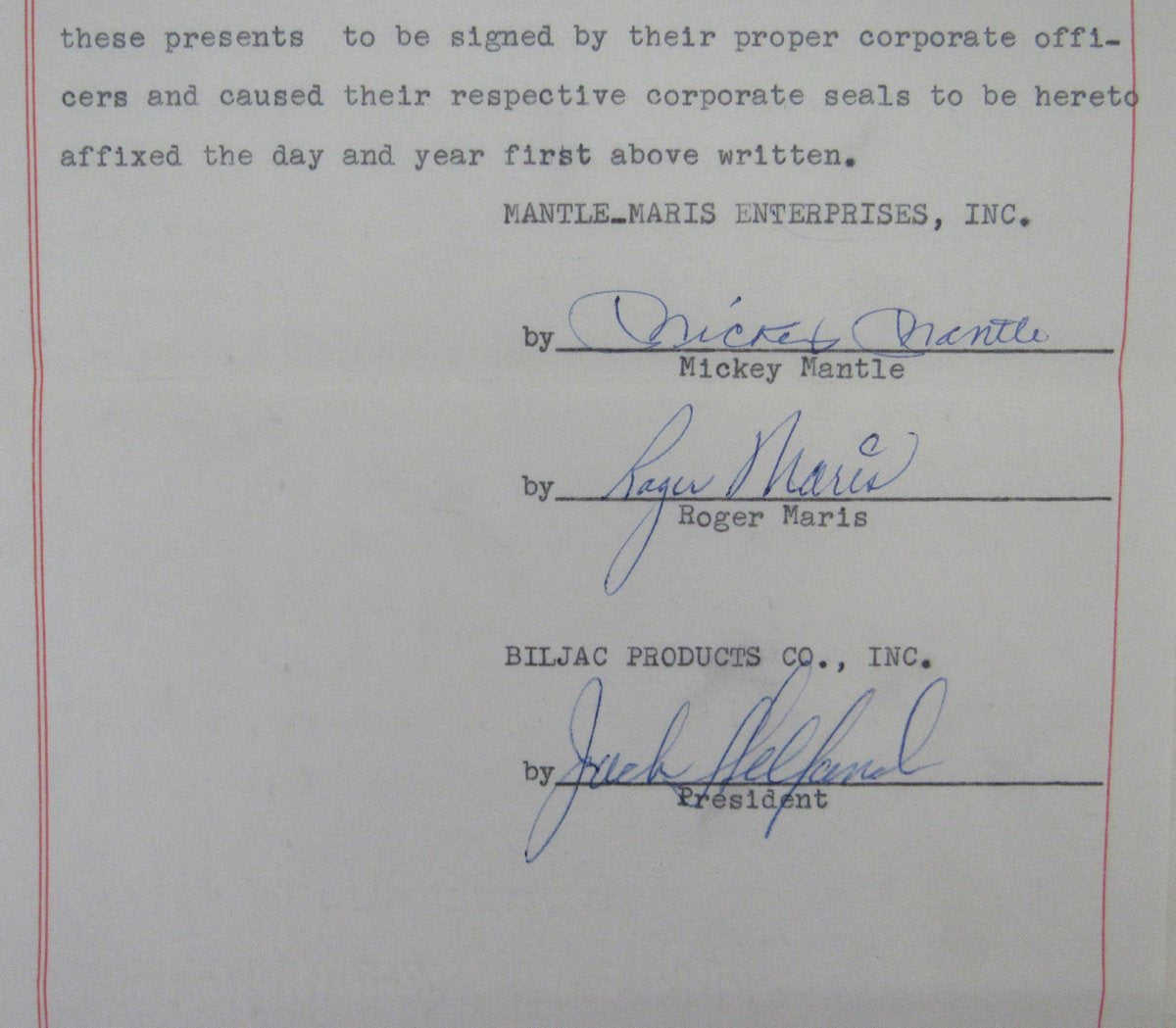 Mickey Mantle/Roger Maris NY Yankees Dual-Signed/Auto Contract JSA 198670