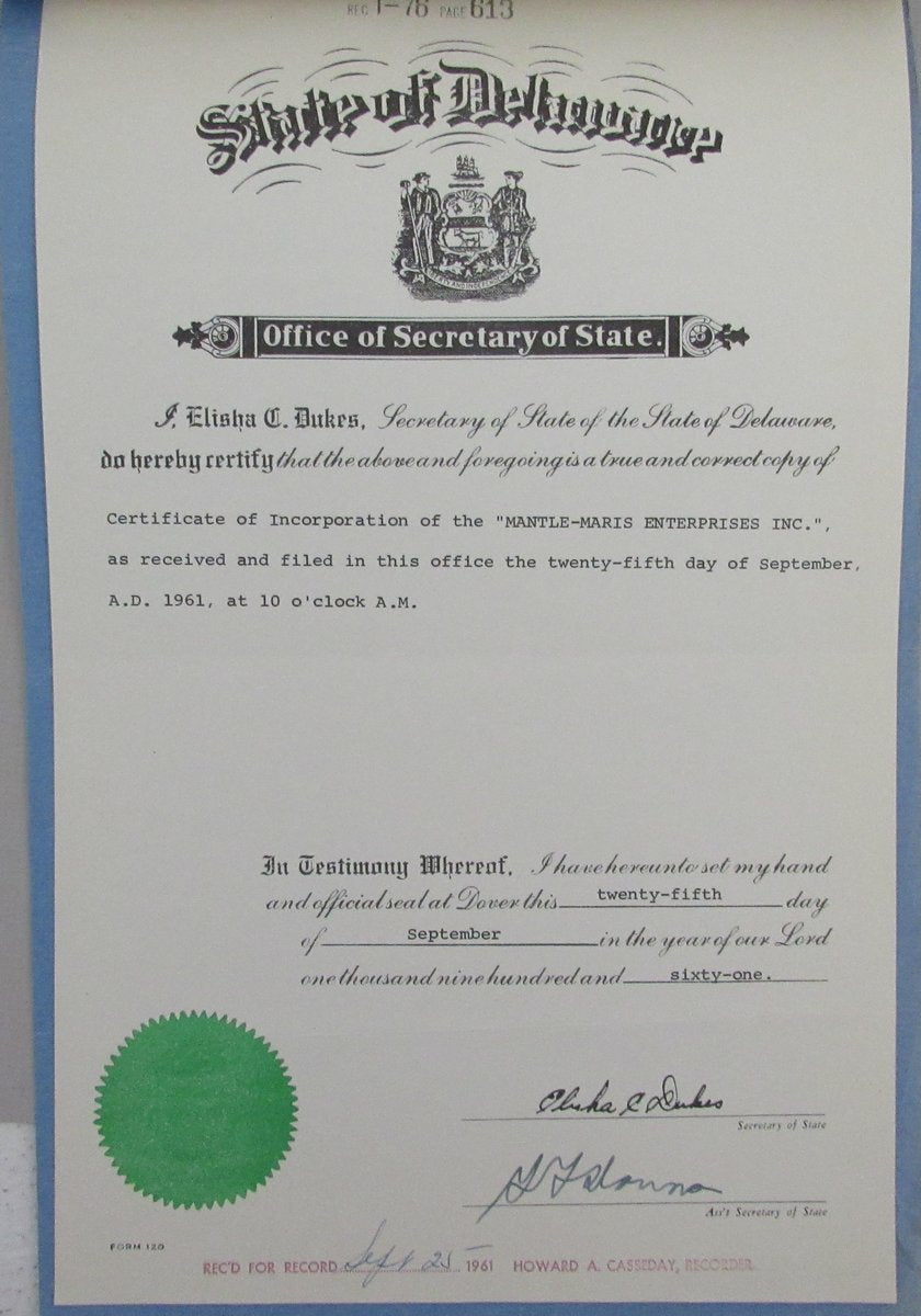 Mickey Mantle/Roger Maris NY Yankees Dual-Signed/Auto Contract JSA 198670