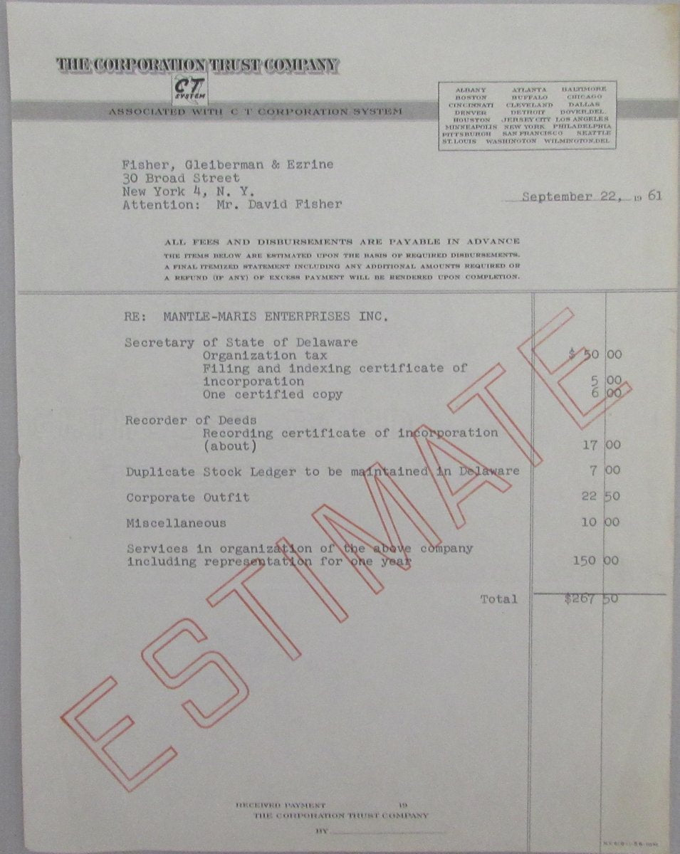 Mickey Mantle/Roger Maris NY Yankees Dual-Signed/Auto Contract JSA 198670