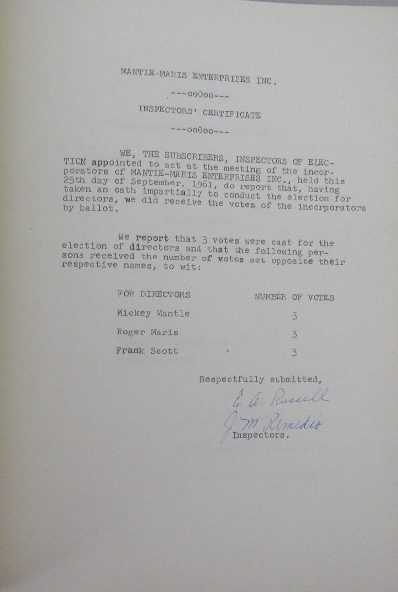 Mickey Mantle/Roger Maris NY Yankees Dual-Signed/Auto Contract JSA 198670