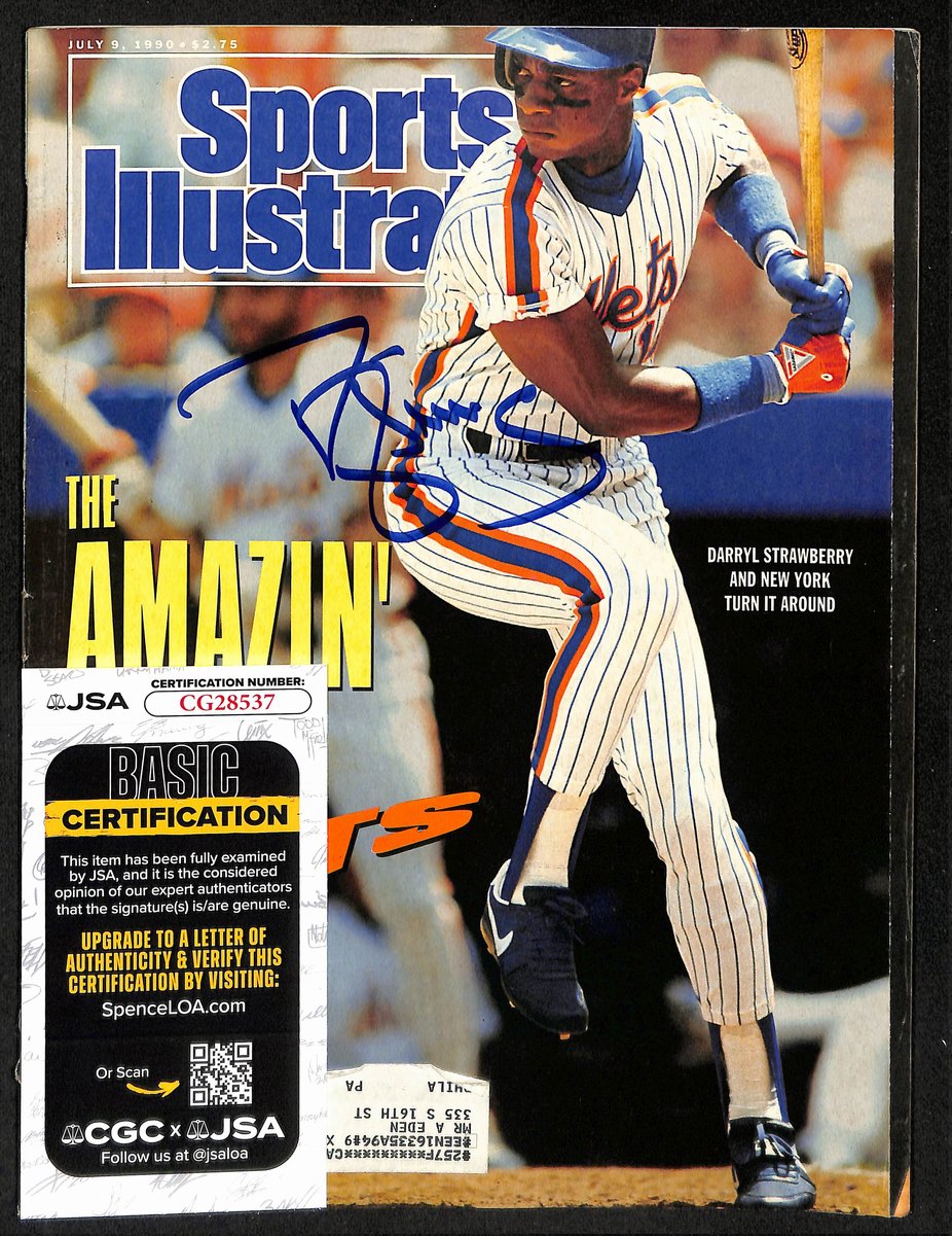Darryl Strawberry NY Mets Signed 1990 Sports Illustrated w/Label JSA 197865
