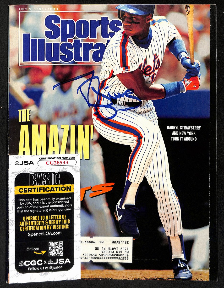 Darryl Strawberry NY Mets Signed 1990 Sports Illustrated w/Label JSA 197869