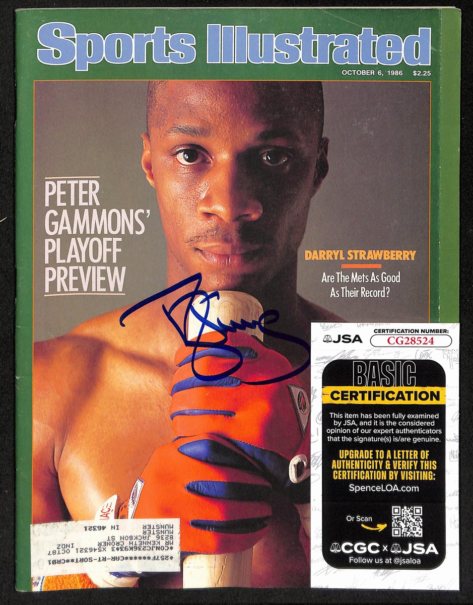 Darryl Strawberry NY Mets Signed 1986 Sports Illustrated w/Label JSA 197878