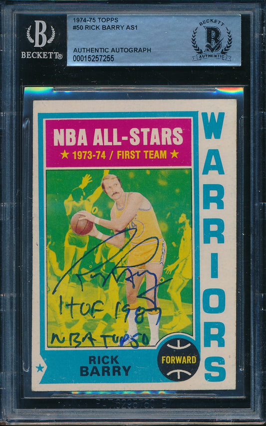 Rick Barry HOF Signed/Autographed 1974-75 Topps Card #50 BAS/Beckett 198660
