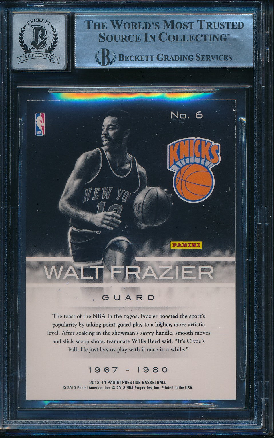 Walt Frazier HOF Signed/Auto 2013-14 Panini Prestige Card #6 BAS/Beckett 198673