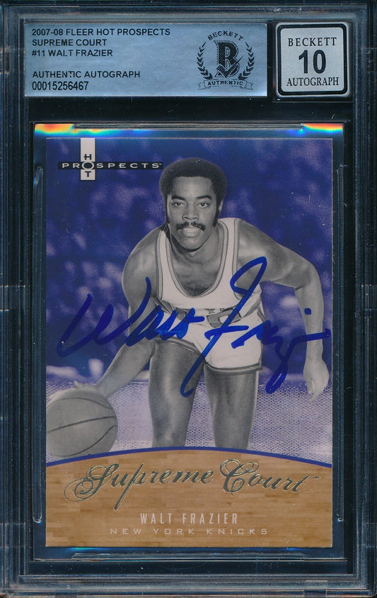 Walt Frazier HOF Signed/Auto 2007-08 Fleer Hot Prospects Card #10 BAS 198681